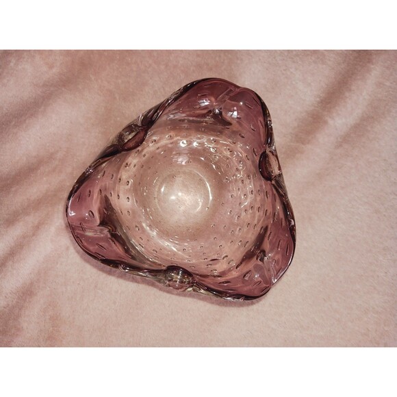 Vintage Controlled Bubbles Handblown Bullicante Bowl Ashtray Lilac Purple - Picture 6 of 11